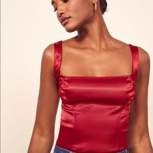 Reformation satin square neck top